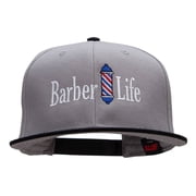 Barber Life Embroidered Two Tone Superior Cotton Twill Flat Bill Snapback Cap - Black Grey OSFM