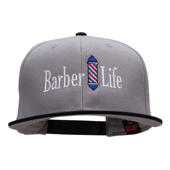 Barber Life Embroidered Two Tone Superior Cotton Twill Flat Bill Snapback Cap - Black Grey OSFM