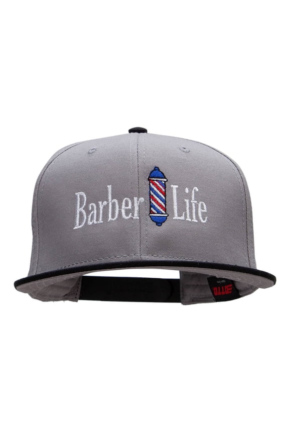 Barber Life Embroidered Two Tone Superior Cotton Twill Flat Bill Snapback Cap - Black Grey OSFM