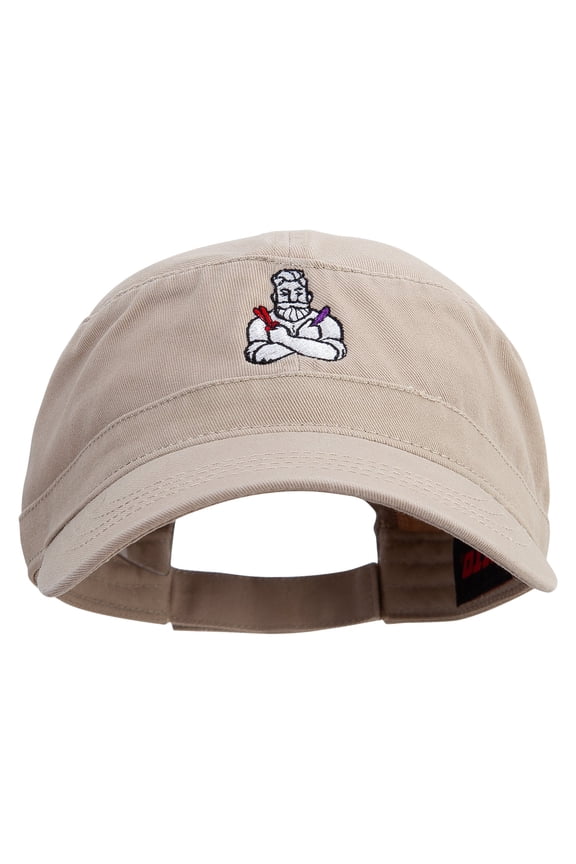 Barber Man Embroidered Garment Washed Adjustable Army Cap - Khaki OSFM