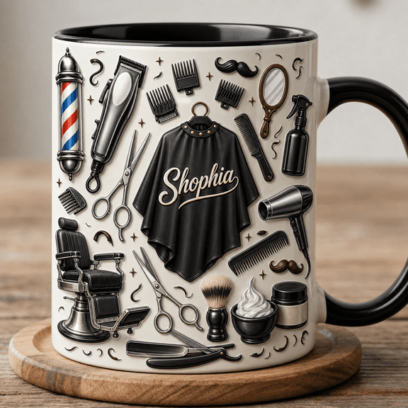 Barber Mug 2D Printed 3D Effect Personalized Barber Gift with Clippers Scissors