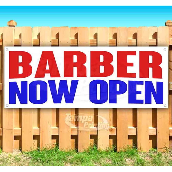 Barber Now Open 13 oz Vinyl Banner With Metal Grommets