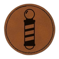 Barber Pole Icon 2.5" Faux Leather Round Engraved Iron-On Patch - Brown