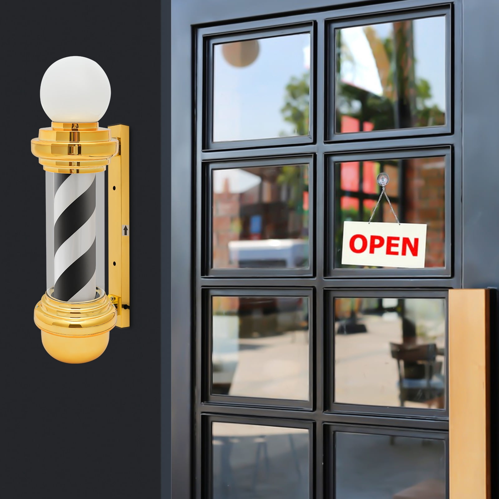 Barber Pole Light Black White Gold Wall Mount Salon Sign with 18W LED Waterproof Outdoor Barber Shop Light
