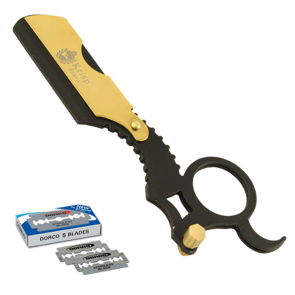 Barber Salon Beard Cut Throat Shavette Straight Edge Razor 10 Shaving Blades Gold/Black