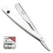 Barber Salon Men Beard Shave Cut Throat Shavette Straight Edge Razor + 10 Shaving Blades White