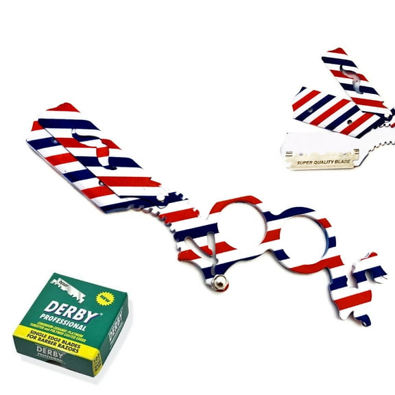 Barber Shaving Razor Barber Pole Design Finger Shavette with 100 Blades Refill