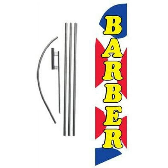 Barber Shop Advertising Feather Banner Swooper Flag Sign with Flag Pole Kit and Ground Stake