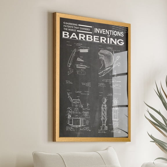 Barber Shop - Celebrate The Invention Of Barbering With Patent Poster - Hairdresser Wall Art And Prints - Win41 Wall Art, Modern Wall Decor, 8x12 UNFRAMED