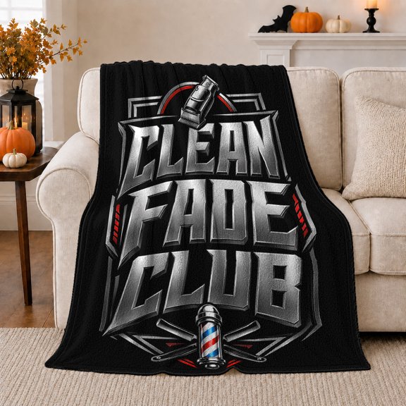 Barber Shop Clean Fade Club Bold Industrial Style, Dramatic Artistic Scene, Warm Flannel Blanket for Office and Dorm, Art Lovers Housewarming Gift, Artistic Home Decor
