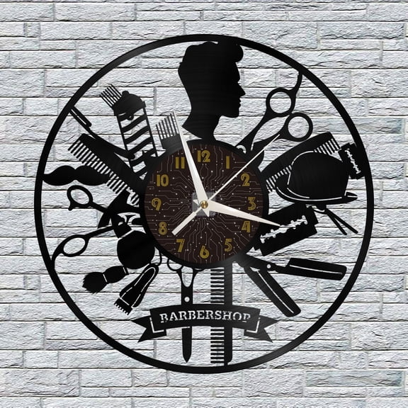 Barber Shop Decor Vinyl Wall Clock, Vinyl Record Clock Wall Art Silent & Non-ticking(12 inchs C)