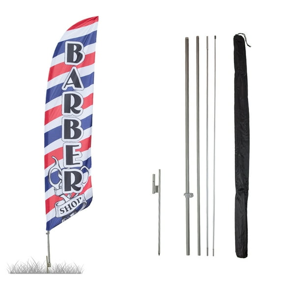 Barber Shop Feather Flag Kits - 13.5ft Flag Complete Pole Set Ground Stake – Great for Businesses, Storefronts, Sales - Printed in The USA