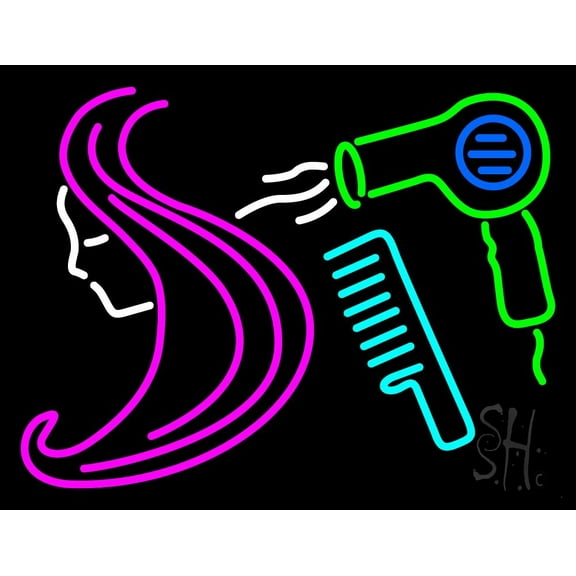 Barber Shop Hair Logo Salon LED Neon Sign 15 x 19 - inches, Black Square Cut Acrylic Backing, with Dimmer - Bright and Premium built indoor LED Neon Sign for Defence Force.