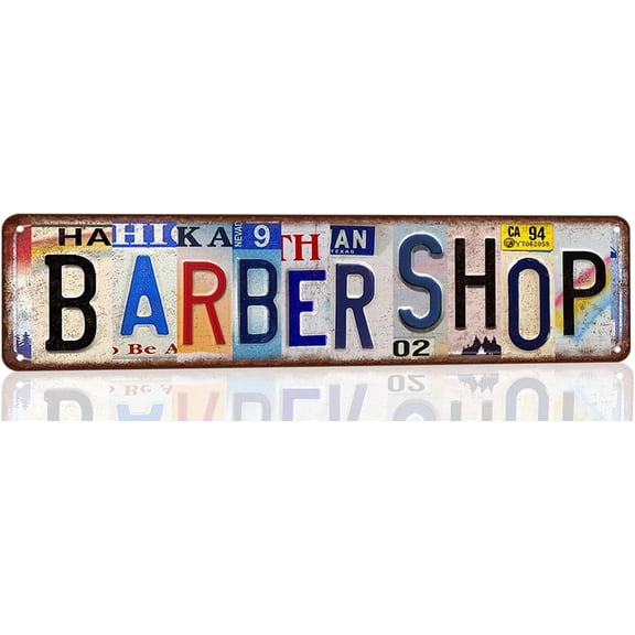 Barber Shop Metal Sign, Vintage Tin Wall Art for Barbershop Decor, Man Cave & Home, Gift for Barbers, Hairdressers & Men with Shaving Design 4 X16 Inches