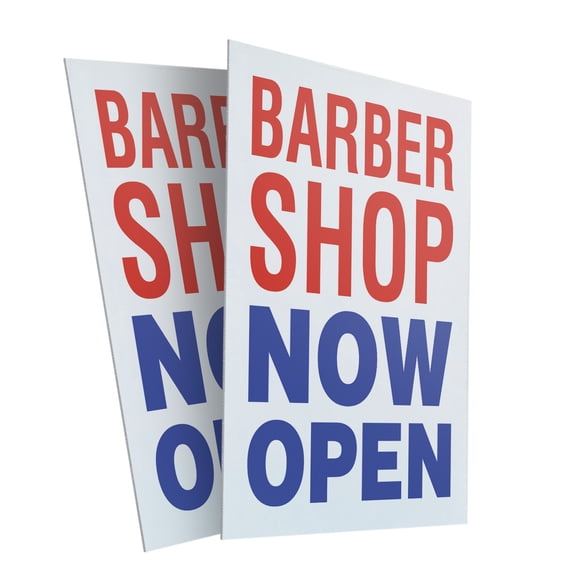 Barber Shop Now Open (2-Pack) 24 Inch x 36 Inch Plastic Signs | Sign Insert 4mm Corrugated Plastic Signs Storefront Window Poster | Salon Grand Opening, Walk-Ins Welcome, Business Ready