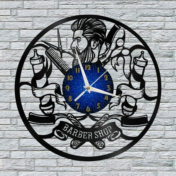 Barber Shop Professional Hair Stylist 12 Inch Vinyl Record Wall Clock - Silent, Creative, and Unique Clock for Living Room, Entryway, or Bedroom Decor - Perfect Gift Idea(12 inchs B without LED)