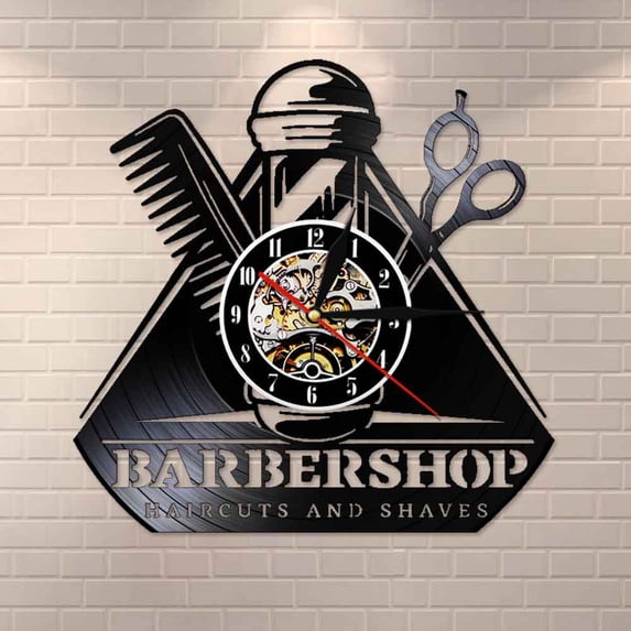 Barber Shop Retro Vinyl Wall Clock Original Gift for Hairdresser Vinyl Record Wall Clock Hair Salon Antique Art Clock Watch Deco