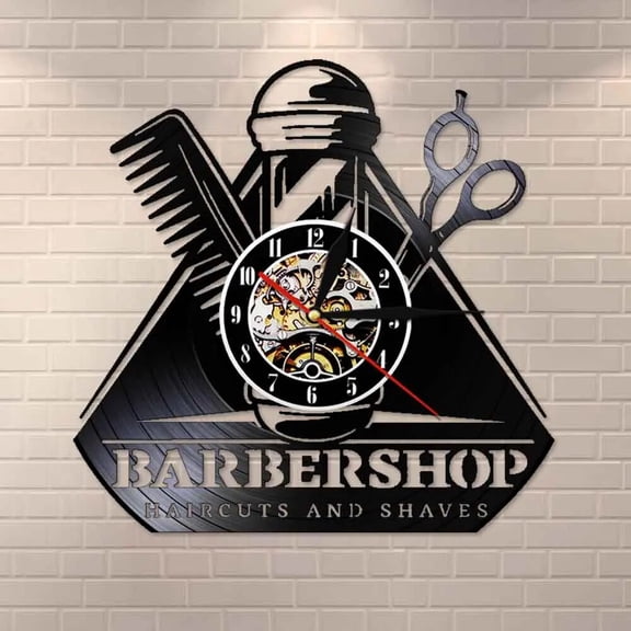 Barber Shop Retro Vinyl Wall Clock,Vinyl Record Clock Wall Art Black Handmade Art Home Unique Gift idea