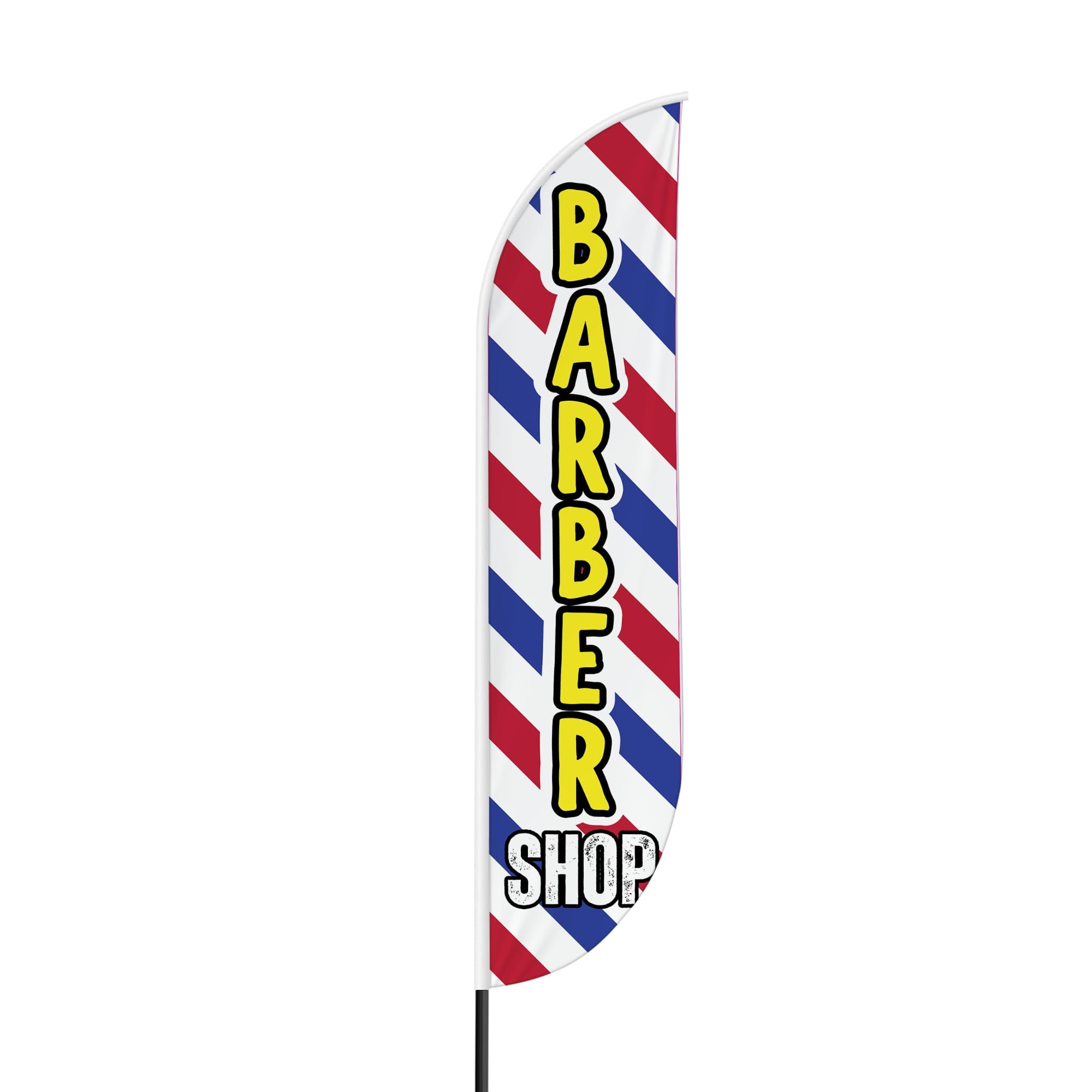 Barber Shop Sign feather flag for Outdoor by Mavis Print | 11.5 FEET Long Polyester Outdoor Banner Flag for Easy Hang | HD Print Swooper I Flag Only for Salon Advertising | Made in USA I Flag Only
