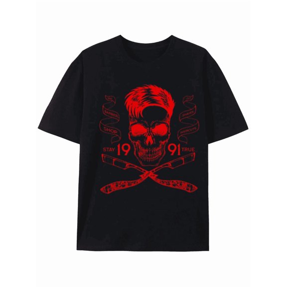 Barber Shop Skull & Razors Graphic Tee