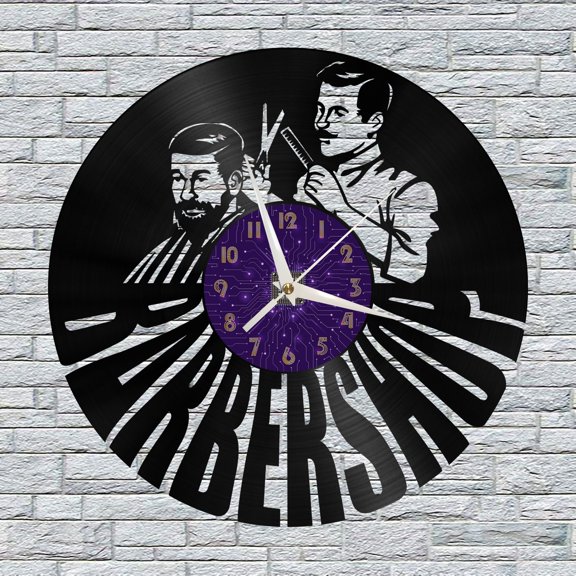 Barber Shop Theme Vinyl Wall Clock, Vinyl Record Clock Wall Art Silent & Non-ticking(12 inchs P)