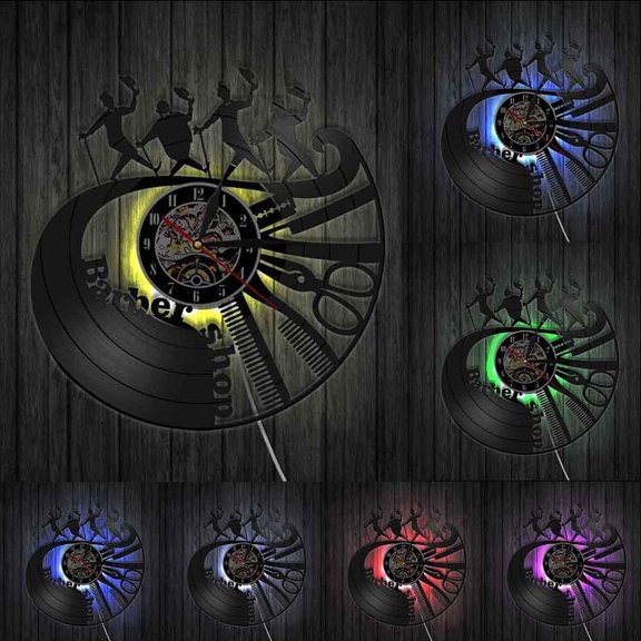Barber Shop Tools Wall Clock Comb Scissor Razor Hairdresser Vinyl Record Clock Hairstylist Gentlemen Decorative Clock Wall Watch