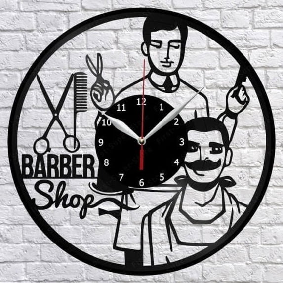 Barber Shop Vinyl Record Wall Clock Decor Fan Art Original Gift Handmade Vintage Wall Art
