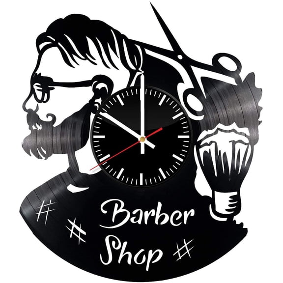 Barber Shop Vinyl Wall Clock,Vinyl Record Clock Wall Art Home Decorations Black Handmade Art Gift