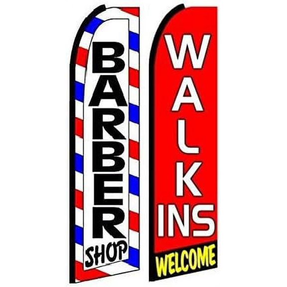 Barber Shop Walk Ins Welcome King Swooper Flag 2 Pack (Hardware Not Included)