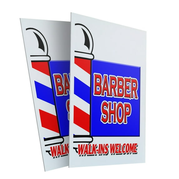 Barber Shop Walk-ins Welcome (2-PACK) 24" x 36" Plastic Signs | Sign Insert 4mm Corrugated Plastic Signs Storefront Window Poster
