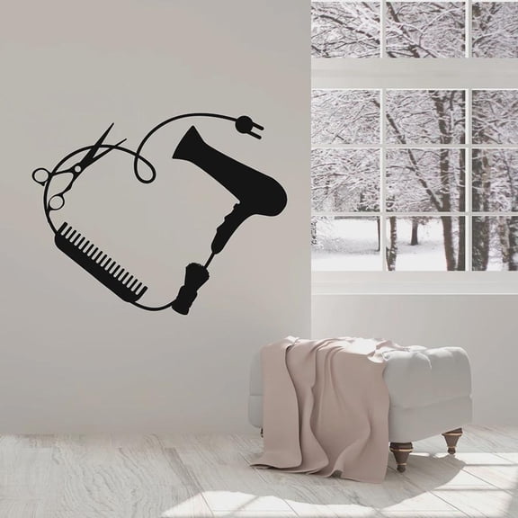 Barber Shop Wall Decal Hair Dryer Comb Scissors Beauty Hair Salon Interior Decor Vinyl Window Stickers Art Mural Removable 57x71cm