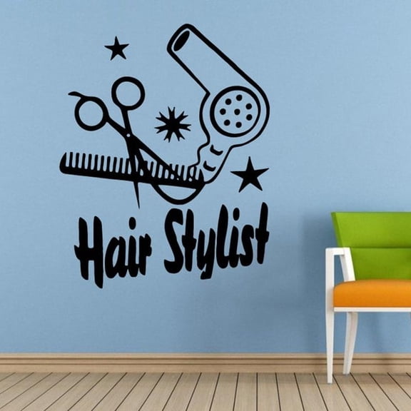 Barber Shop Wall Decal Hairdressing Hair Stylist Scissors Comb Brush Hair Dryer Salon Spa Window Wall Sticker Vinyl Decal 43x34cm