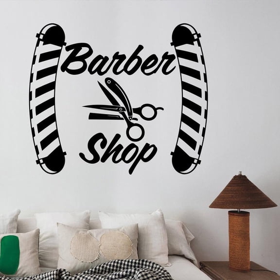 Barber Shop Wall Decal Logo Art Barber Hair Haircut Salon Interior Decoration Door Window Vinyl Sticker Creatives Wallpaper 42x35cm