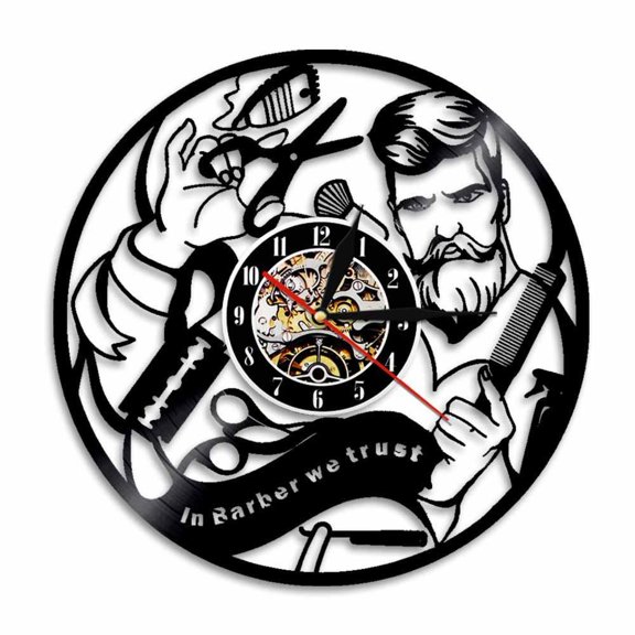 Barber Shop Wall Sign Wall Clock Hairdresser Vinyl Record Wall Clock Hair Salon Decorative Modern Clock Hipster Gift Without LED