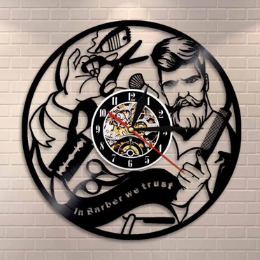 Vinyl Record Wall Clock – Barber Shop Theme, Hairdresser Salon Decor – Queen Clocks 0216WR1