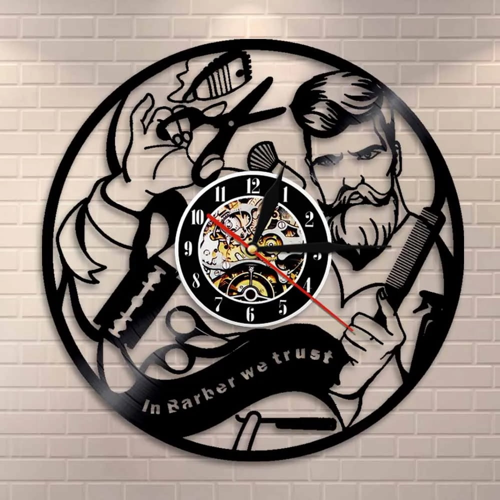 Barber Shop Clock Hairdresser Salon Vinyl Record Wall Art Home Decor Best Gifts