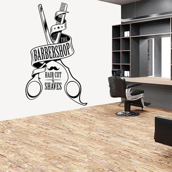 Barber Shop Window Decal Hipster Man Wall Sticker Hair Salon Scissors Murals Shave And Haircut Logo Wall Window Poster 57x95cm