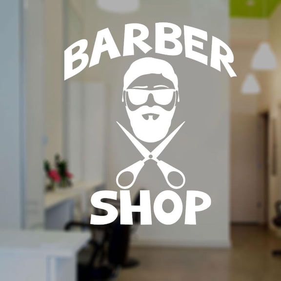 Barber Shop Window Sticker Men's Hairdresser Hair Salon Barbershop Scissors Vinyl Glass Decal Mural Removable Wallpaper 36X42cm