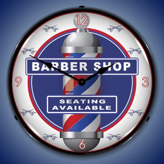 Collectable Sign and Clock Barber Shop LED Lighted Premium Wall Clock