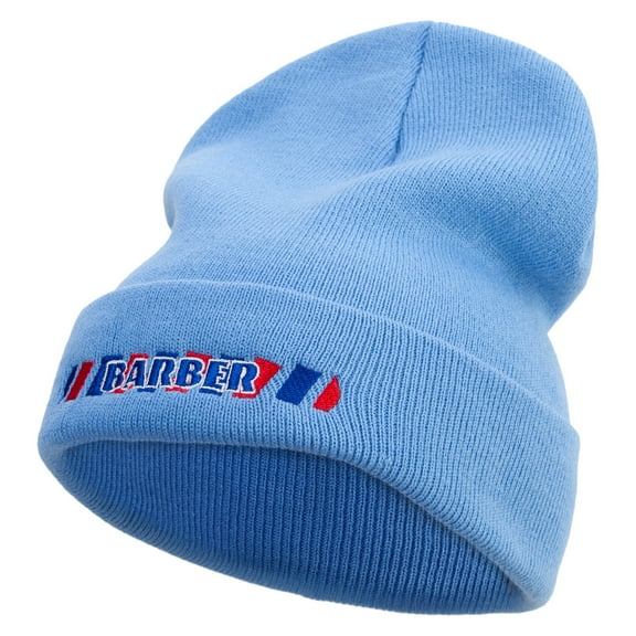 Barber Sign Embroidered 12 Inch Long Knitted Beanie - Sky Blue OSFM