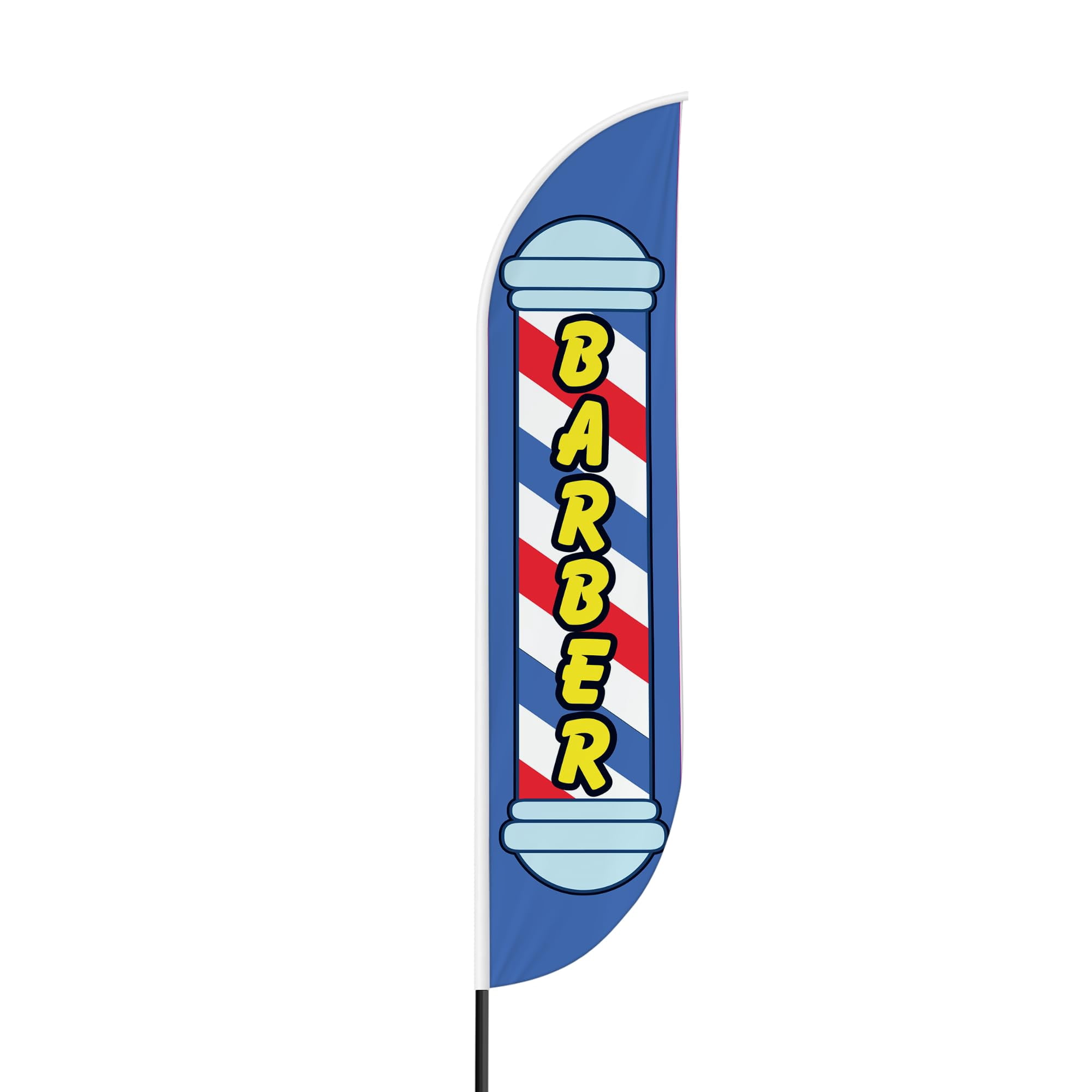 Barber Sign feather flag for Outdoor by Mavis Print | 11.5 FEET Long Polyester Outdoor Banner Flag for Easy Hang | HD Print Swooper I Flag Only for Salon Advertising | Made in USA I Flag Only
