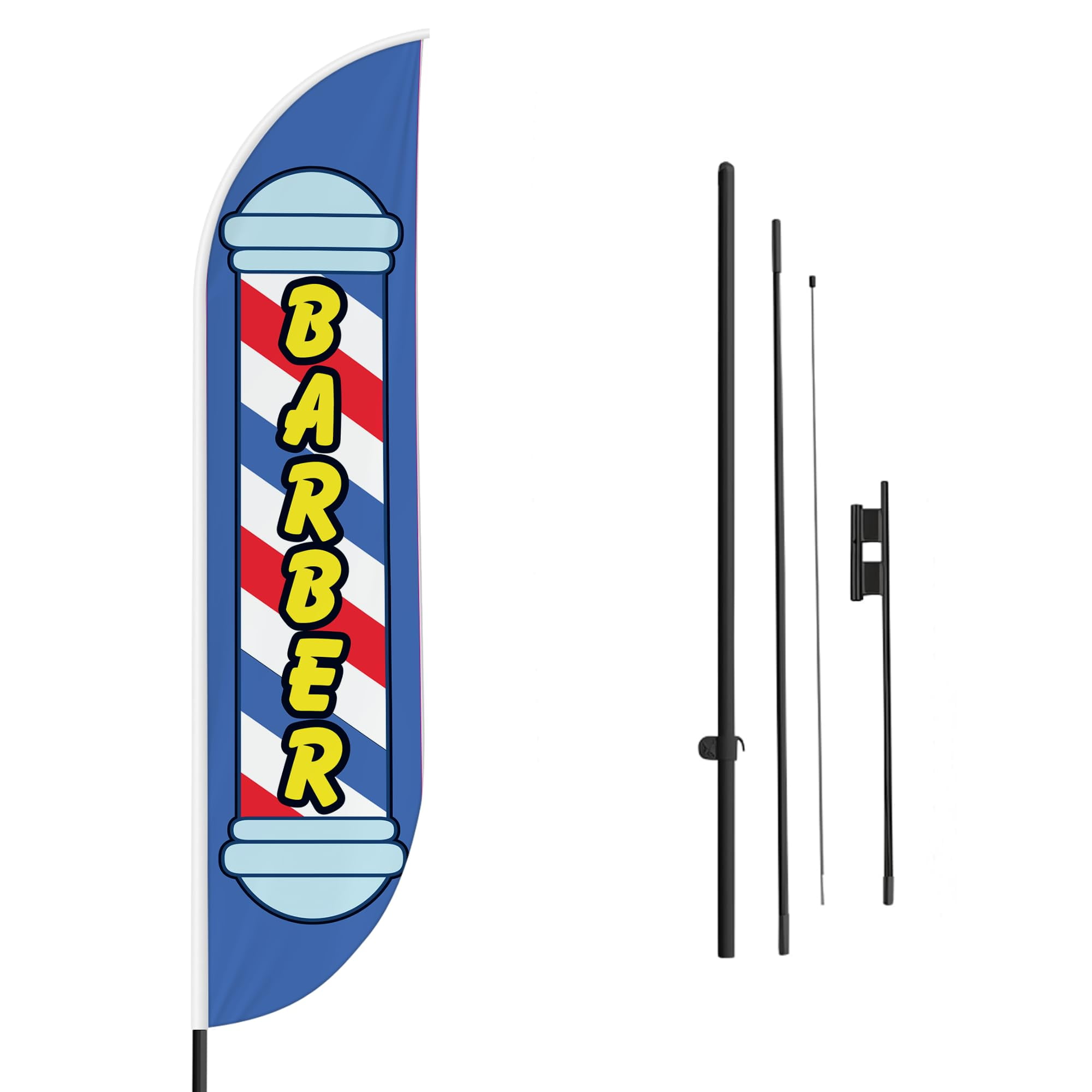 Barber Sign feather flag Pole Mount for Outdoor by Mavis Print | 15 FEET Long Polyester Outdoor Banner Flag with Pole Kit for Easy Hang | HD Print Swooper Flag Pole Mount for Salon Advertising ade