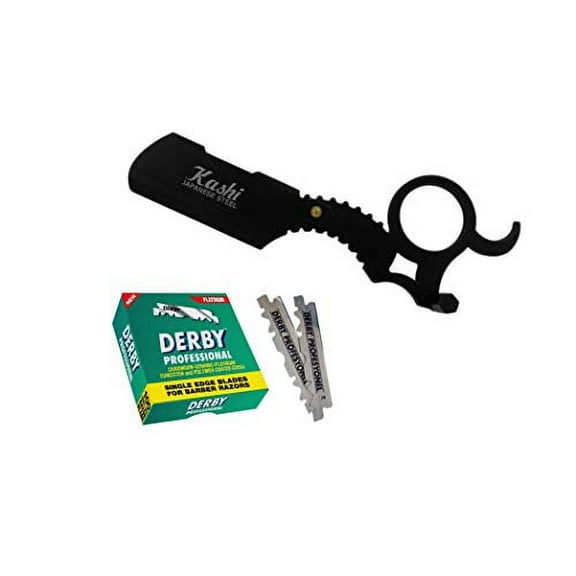 Barber Straight Edge Shaving Razor Single Finger Ring Black Razor With 100 Pcs Single Edge Blades