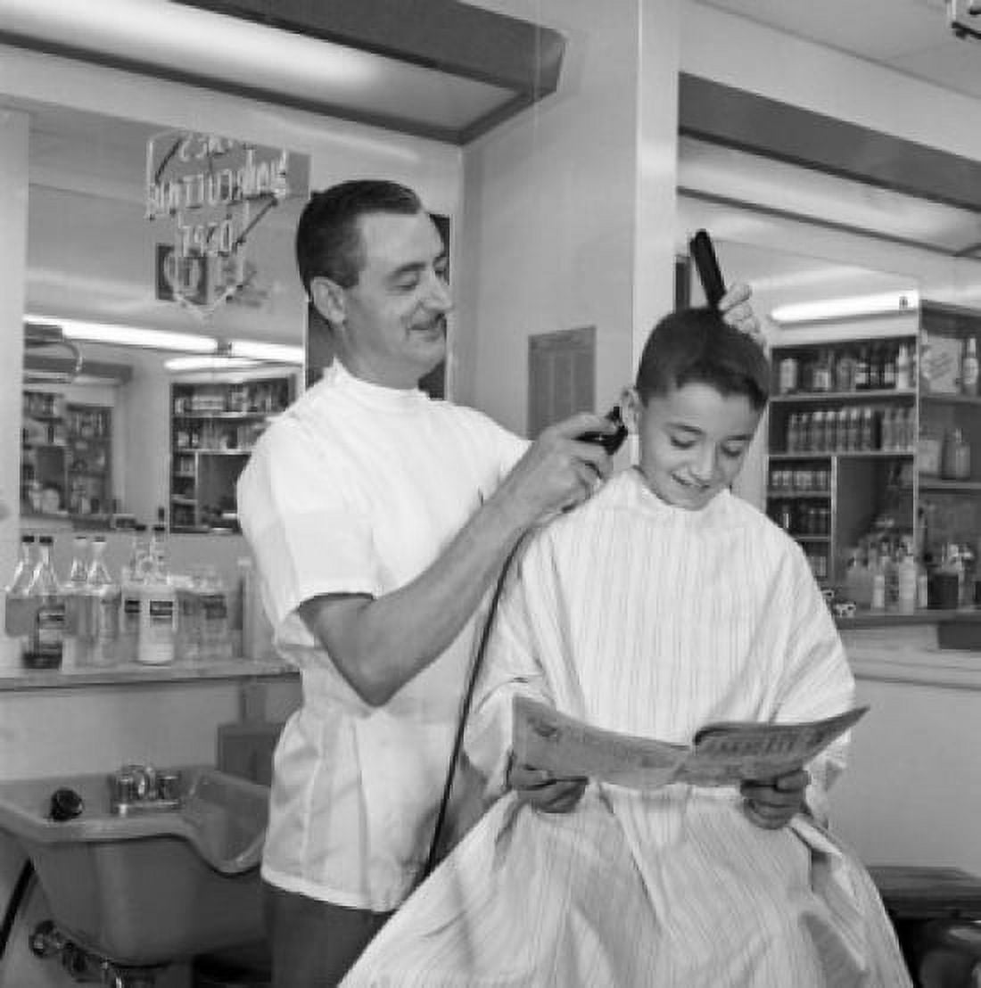 Barber shaving boys head Canvas Art - (18 x 24)