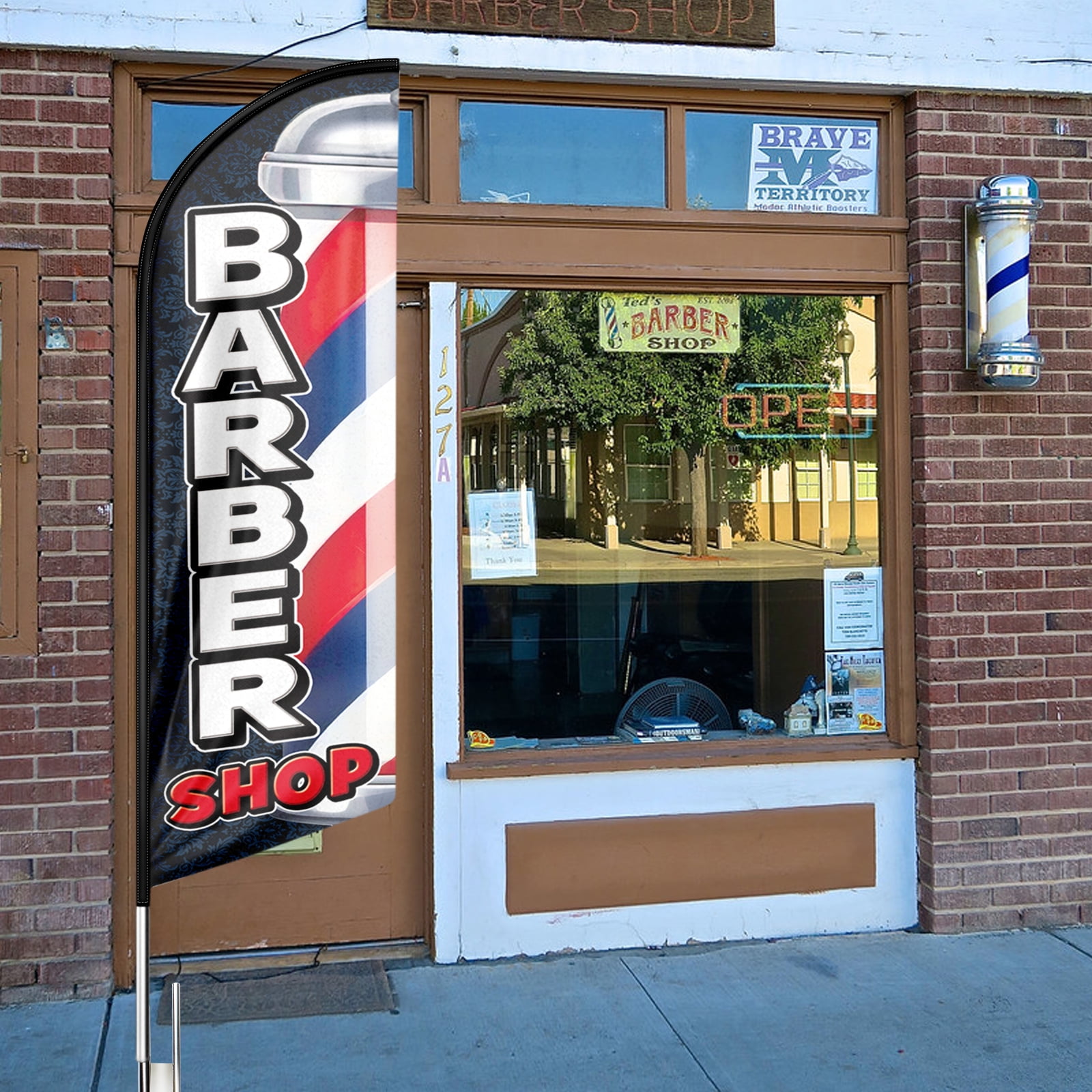 Barber shop Sign Feather Flag,8FT Barber shop outdoor advertising flag, Barber shop Business Sign,Barber shop Swooper Flag（FLAG ONLY）