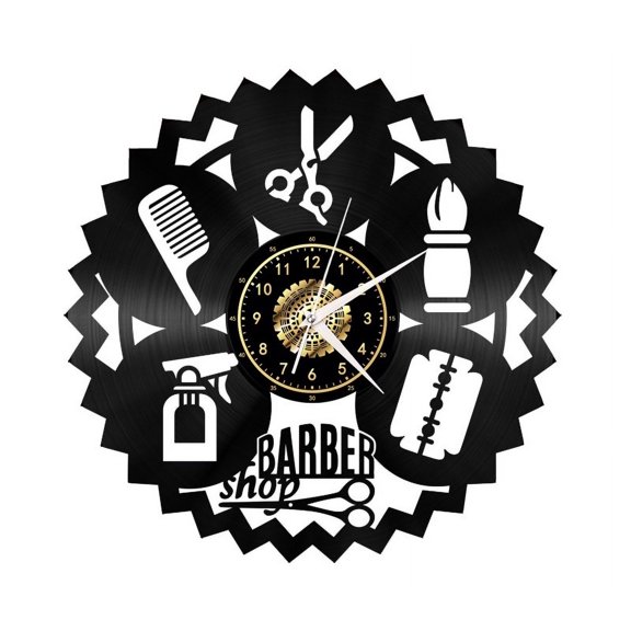 Barber shop Vintage Black Vinyl Record Wall Clock Wall Art 3D Modern Design Office Bar Room Home Decor Gift