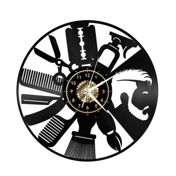 Barber shop Vinyl Record Wall Clock Gifts for Holiday ,Handmade 12”Black Wall Clock Unique Gifts for Men Women for Birthday Wall Decor