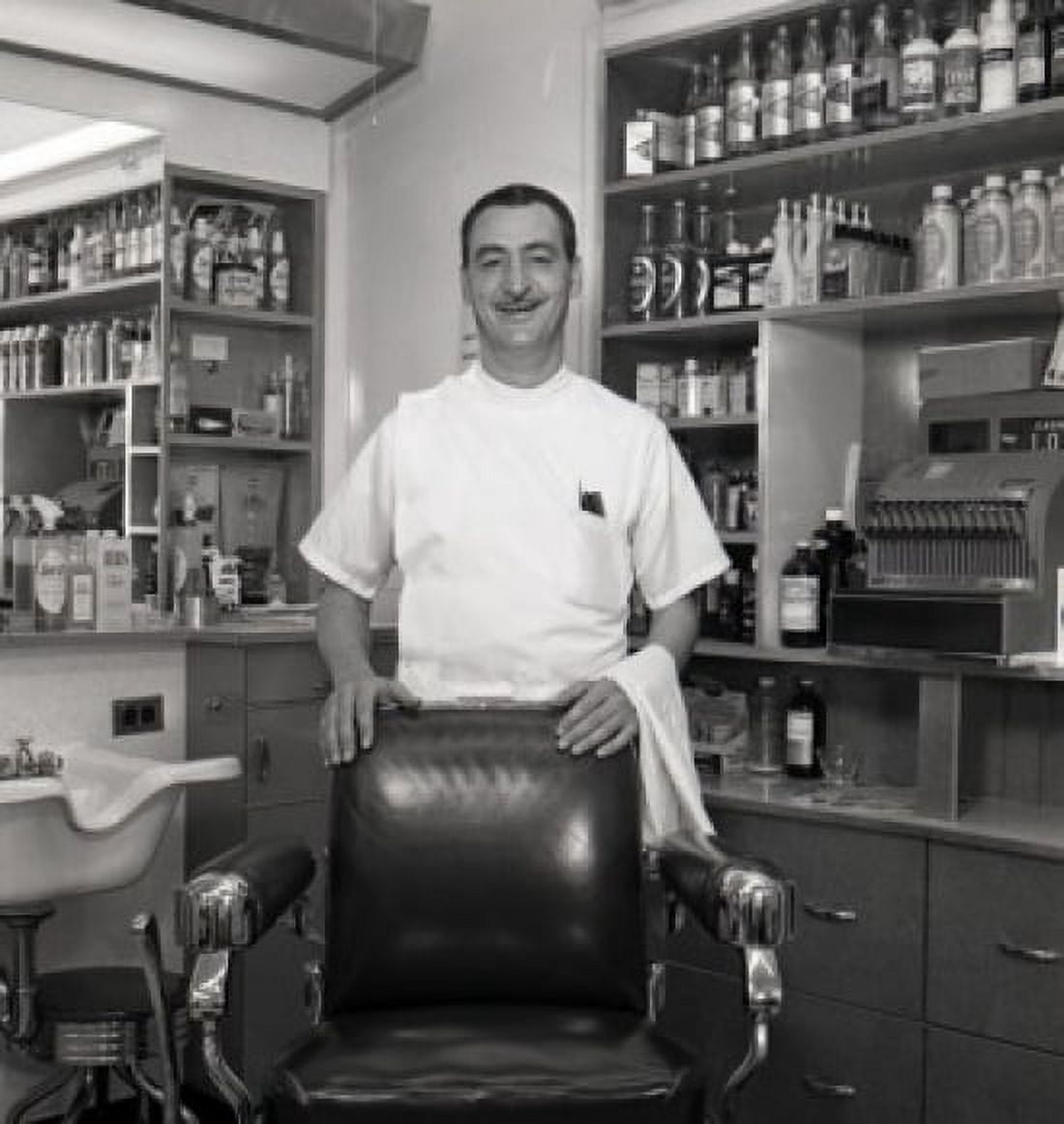 Barber standing behind chair in barber shop Canvas Art - (18 x 24)