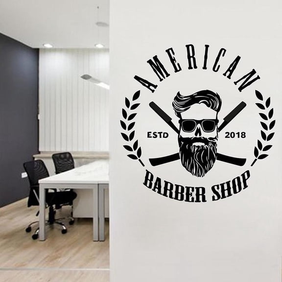 Barber vinyl sticker Personalised Barber Shop Man Salon Haircut Beard Face Tools Logo Salon wall decal murals 42x43cm
