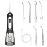 BarberBoss Cordless Water Flosser for Teeth & Gums, Rechargeable Oral Irrigator, 5 Cleaning Modes, 6 Nozzles & LED Display, IPX7 Waterproof Teeth Flossing Kit Black